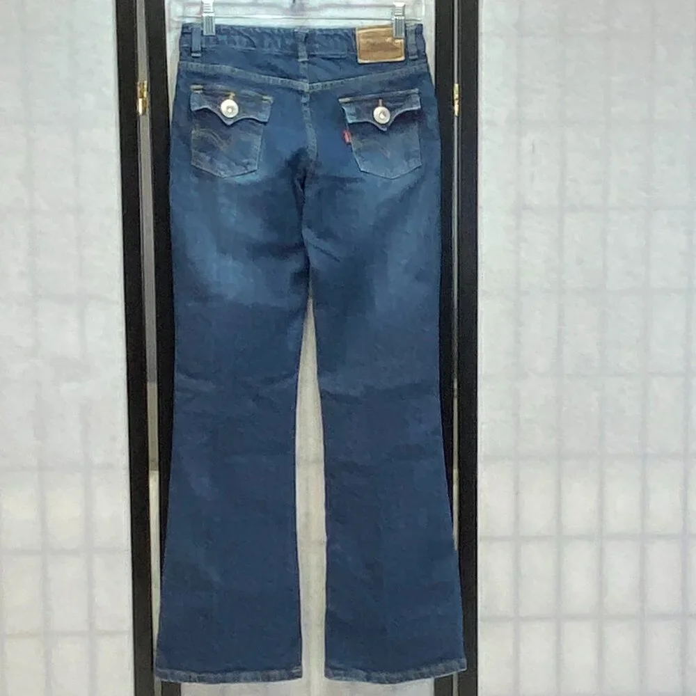 Levi's Low Rise Flared Jeweled Adjustable Waist Denim Jeans Medium Wash 14 Girl - Picture 2 of 14